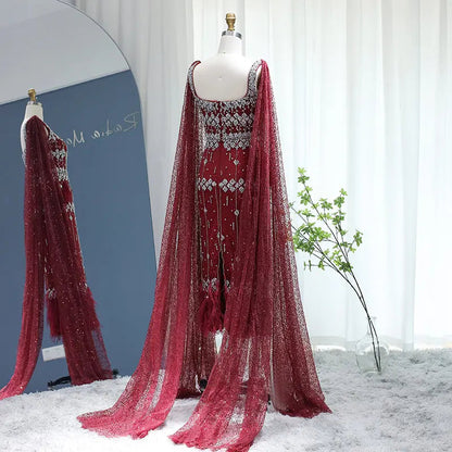 Luxury Gray Feather Straight Evening Dress with Cape Sleeves SS279
