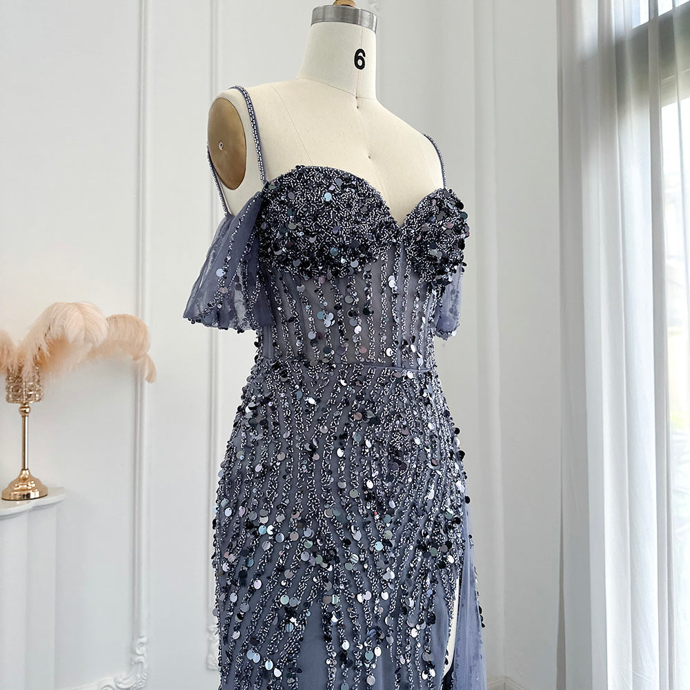Luxury Mermaid Pink Sequin Evening Dress with High Slit SS356