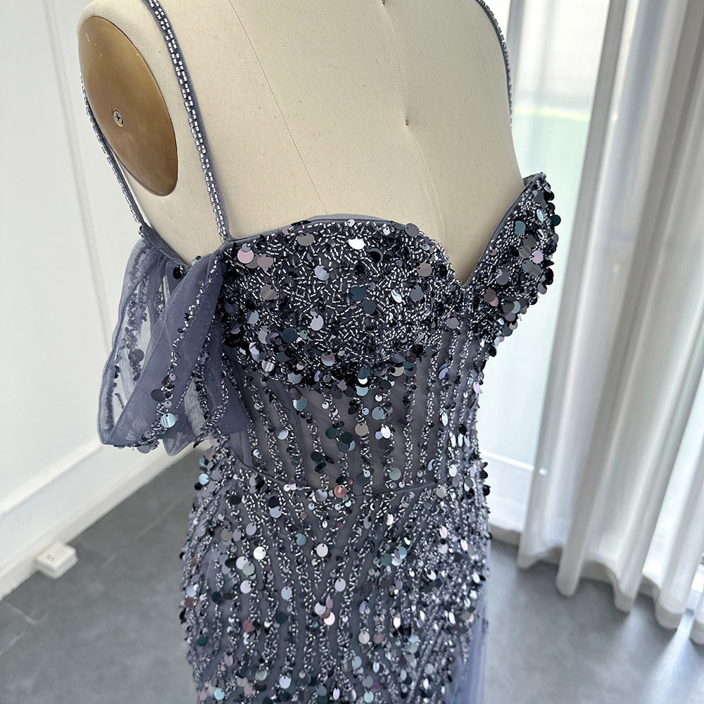 Luxury Mermaid Pink Sequin Evening Dress with High Slit SS356