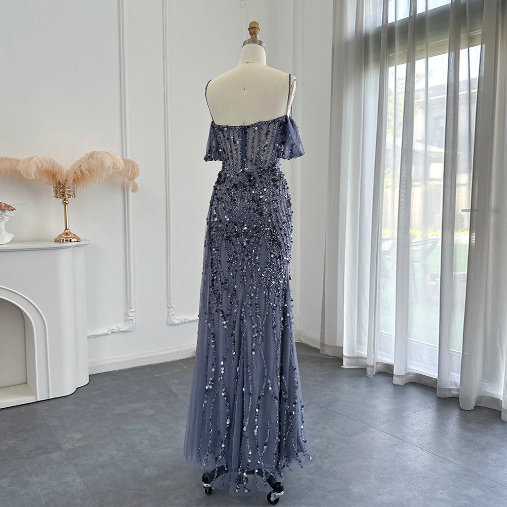Luxury Mermaid Pink Sequin Evening Dress with High Slit SS356