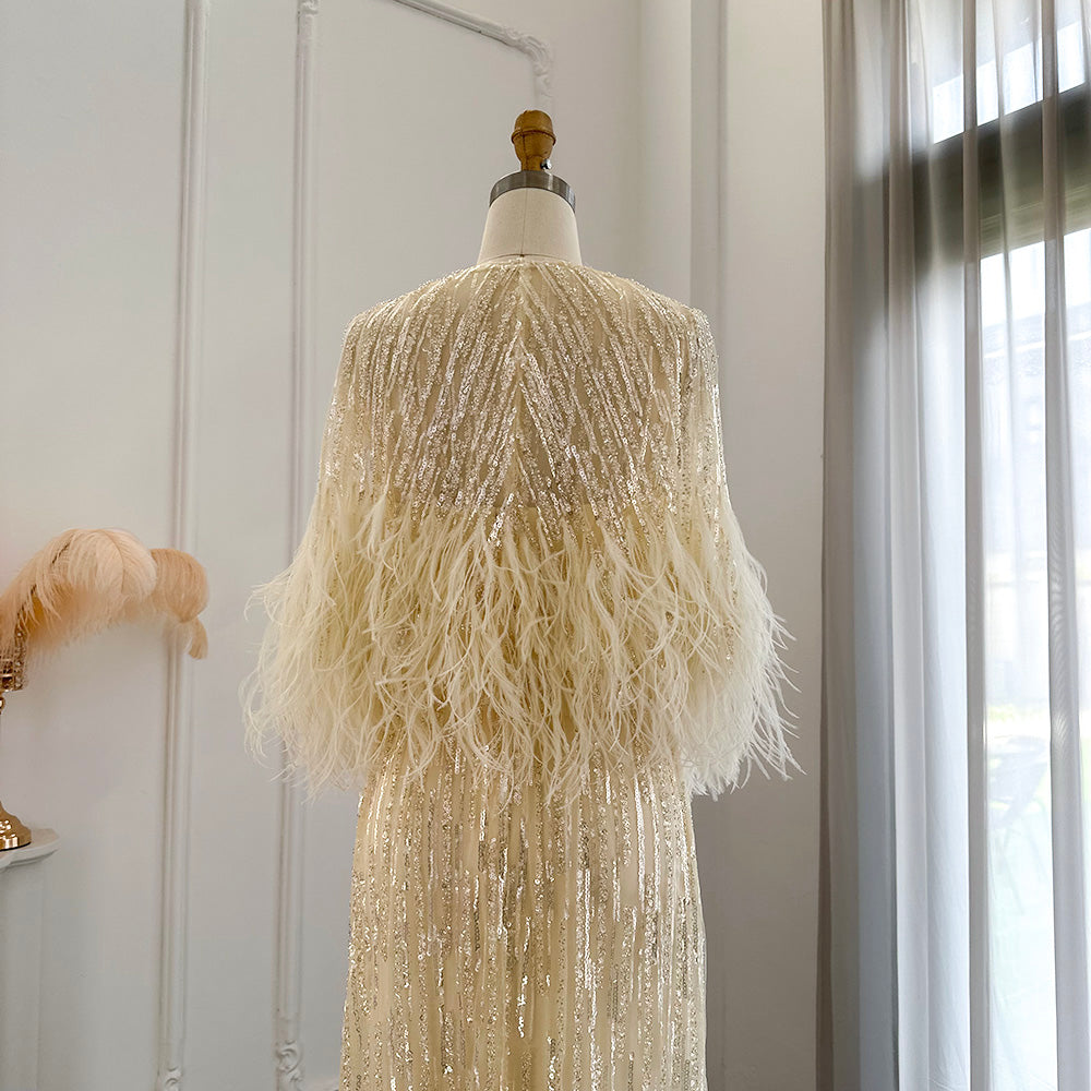 Elegant Yellow Feathers 2 Piece Evening Dress SS430