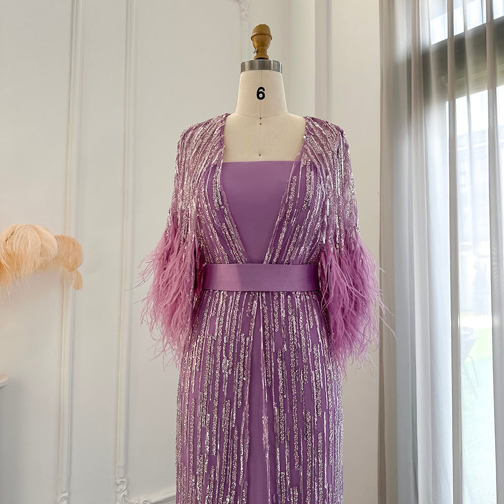 Elegant Yellow Feathers 2 Piece Evening Dress SS430