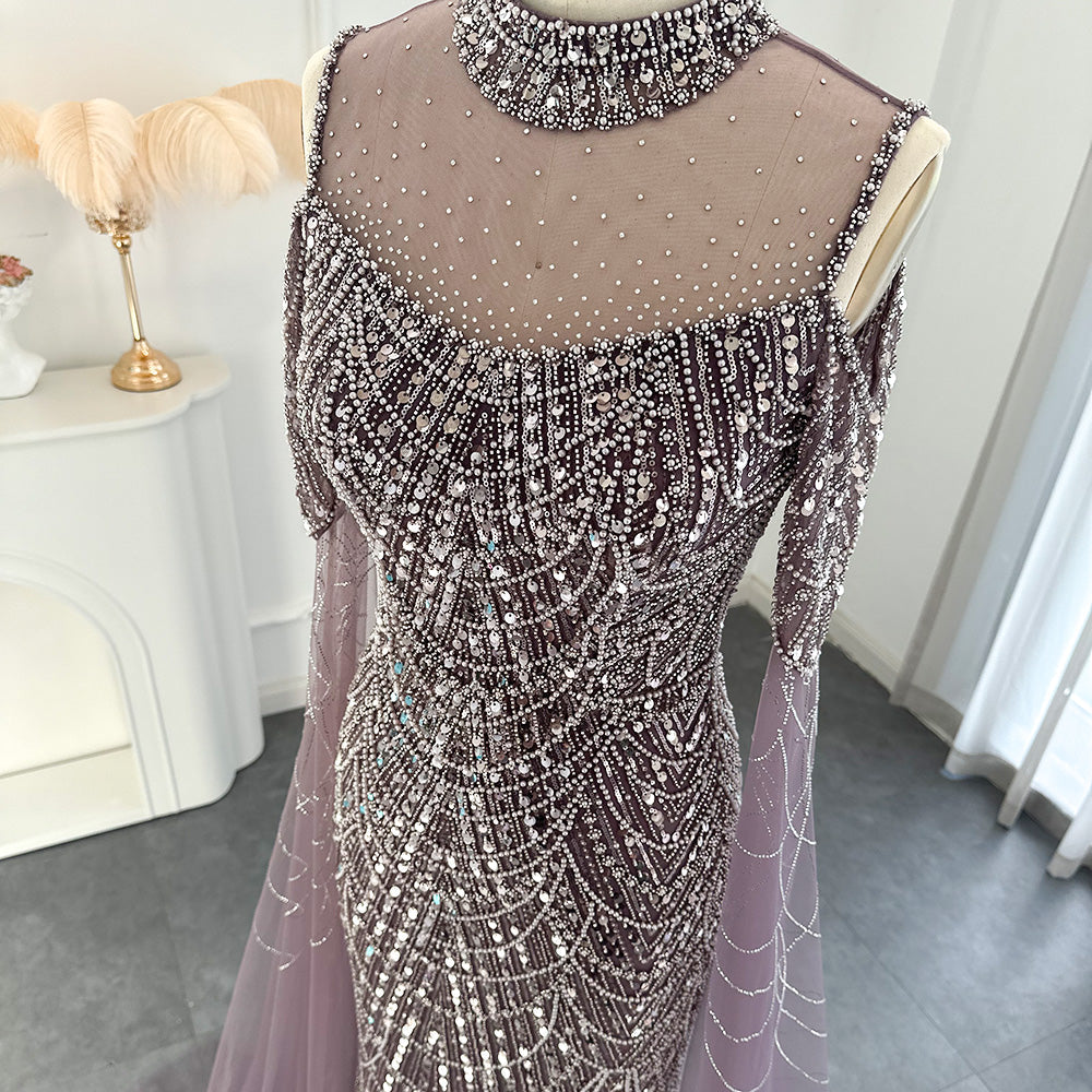 Elegant Sage Green Mermaid Evening Dress with Cape Sleeves SS205