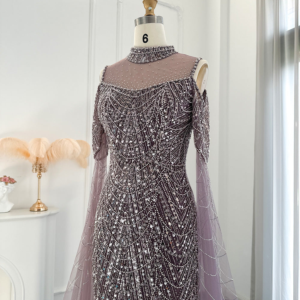 Elegant Sage Green Mermaid Evening Dress with Cape Sleeves SS205