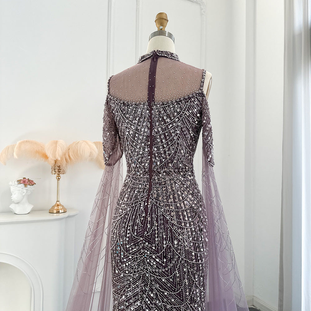 Elegant Sage Green Mermaid Evening Dress with Cape Sleeves SS205