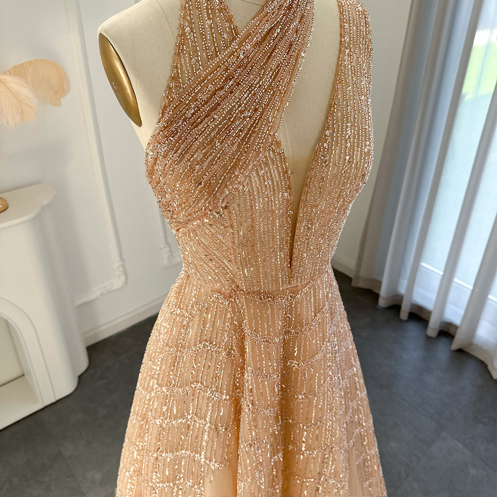 Luxury Beaded Lilac A-Line Long Evening Dress SS329