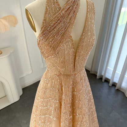 Luxury Beaded Lilac Halter One Shoulder Evening Dress SS329