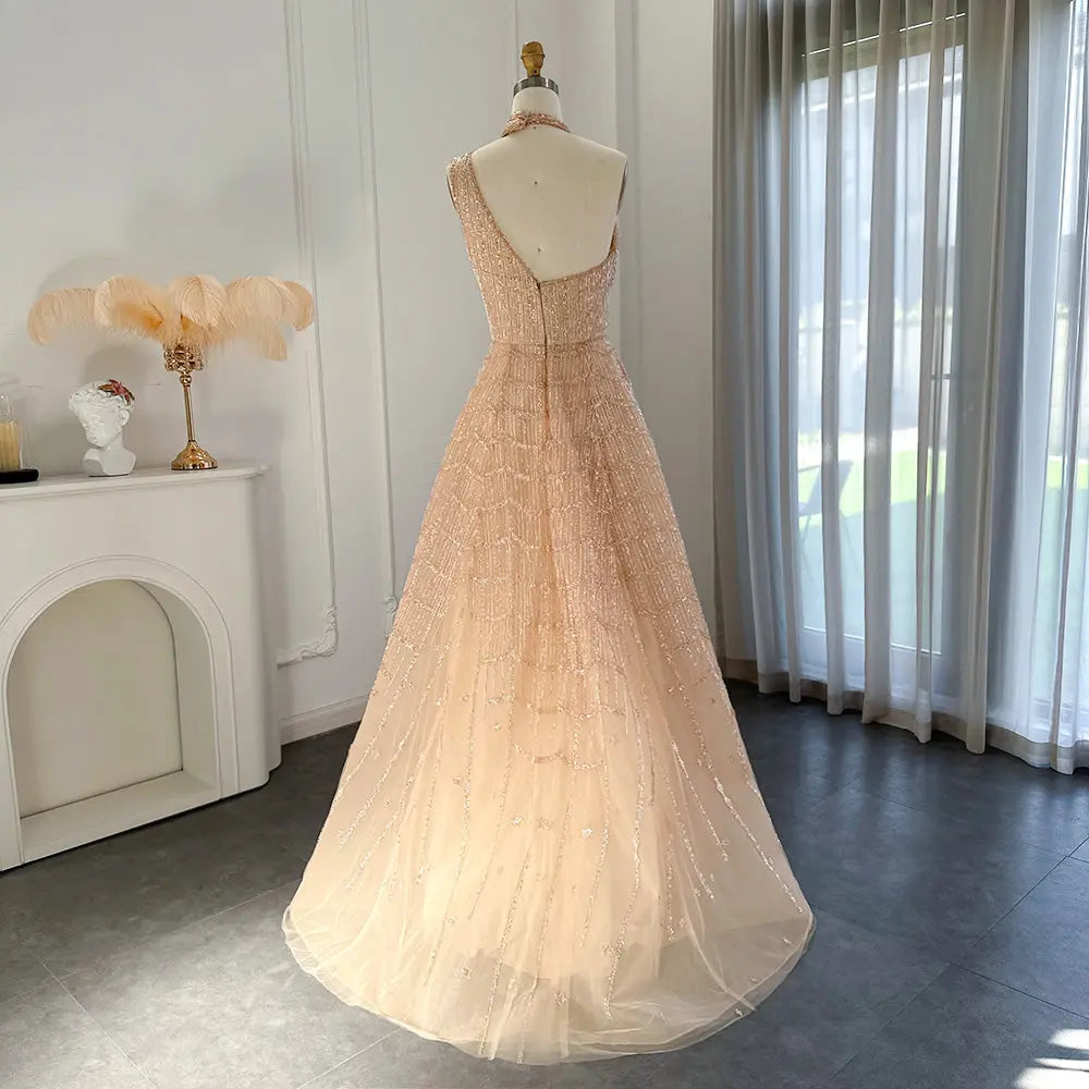 Luxury Beaded Lilac Halter One Shoulder Evening Dress SS329
