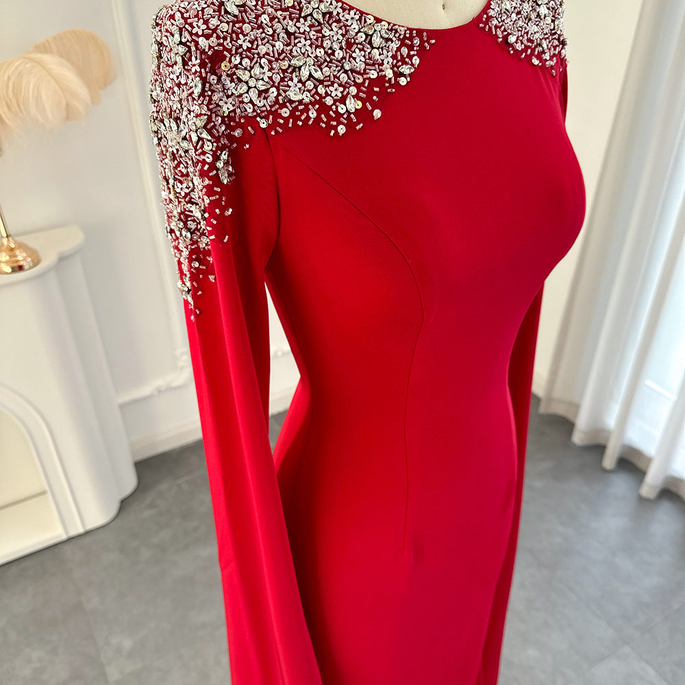 Elegant White Mermaid Evening Dress with Cape Sleeves SF280