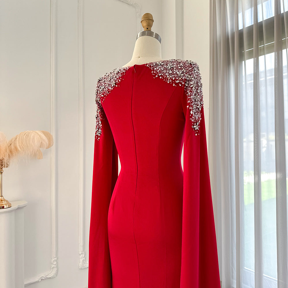Elegant White Mermaid Evening Dress with Cape Sleeves SF280