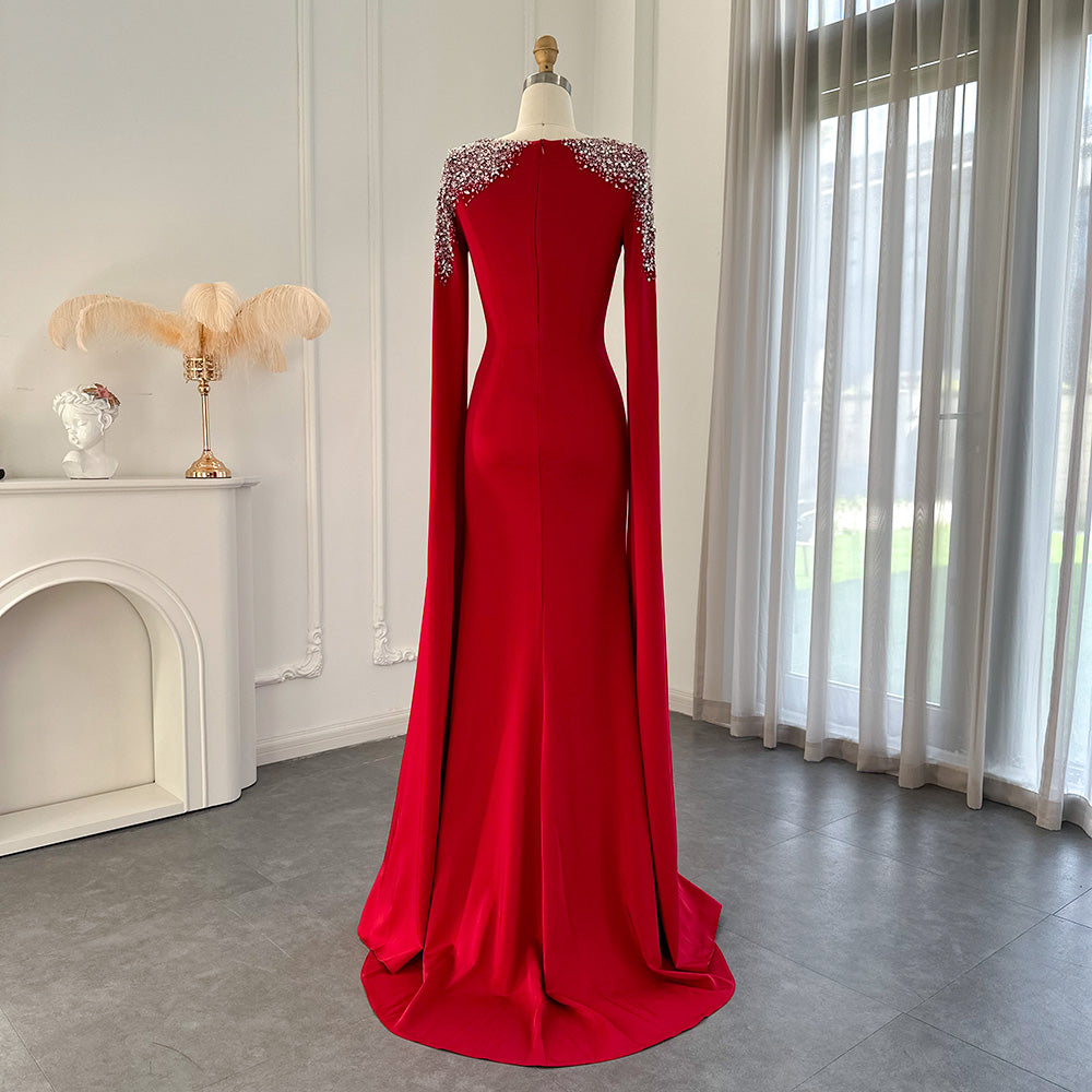 Elegant White Mermaid Evening Dress with Cape Sleeves SF280