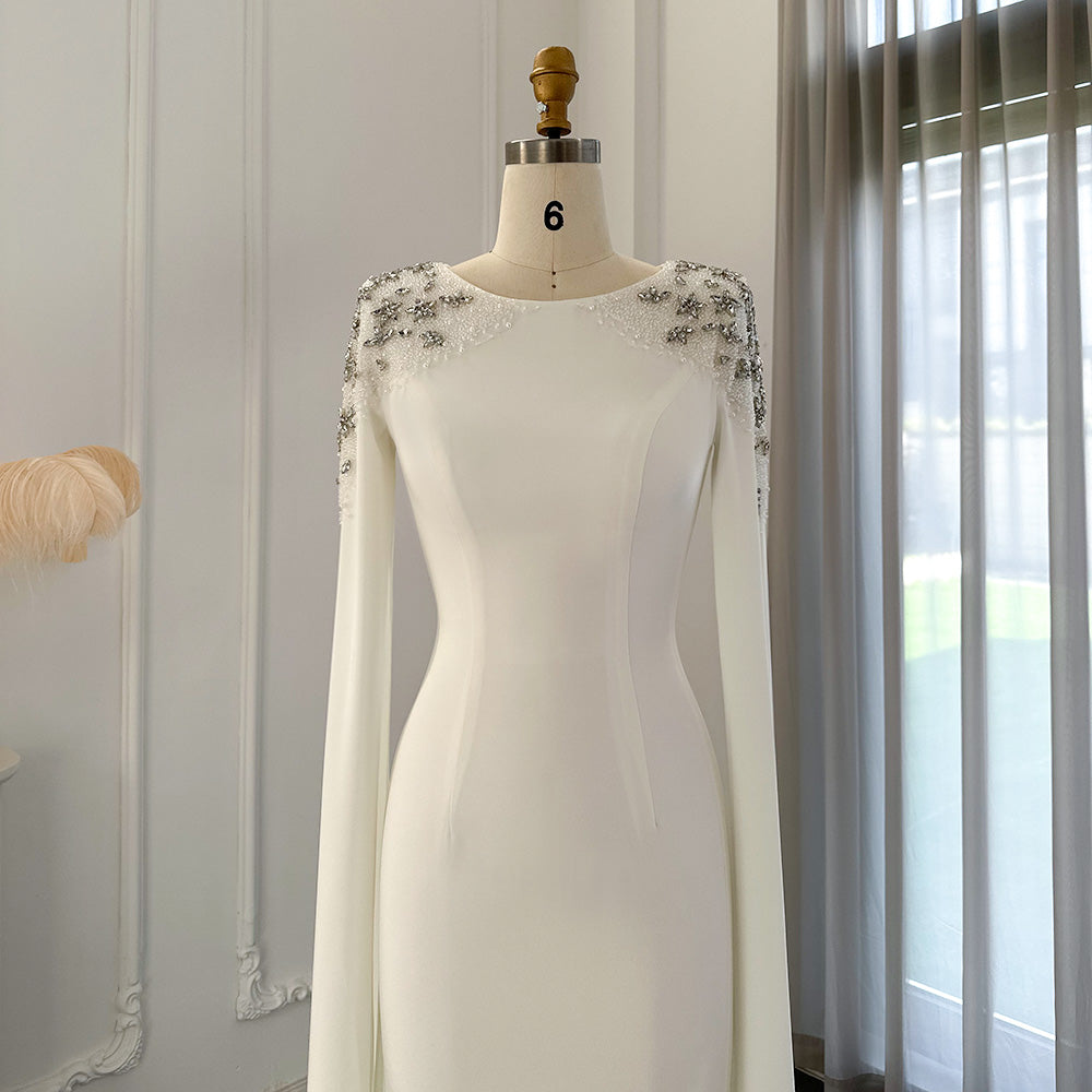 Elegant White Mermaid Evening Dress with Cape Sleeves SF280