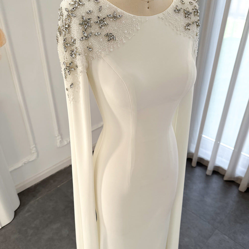 Elegant White Mermaid Evening Dress with Cape Sleeves SF280