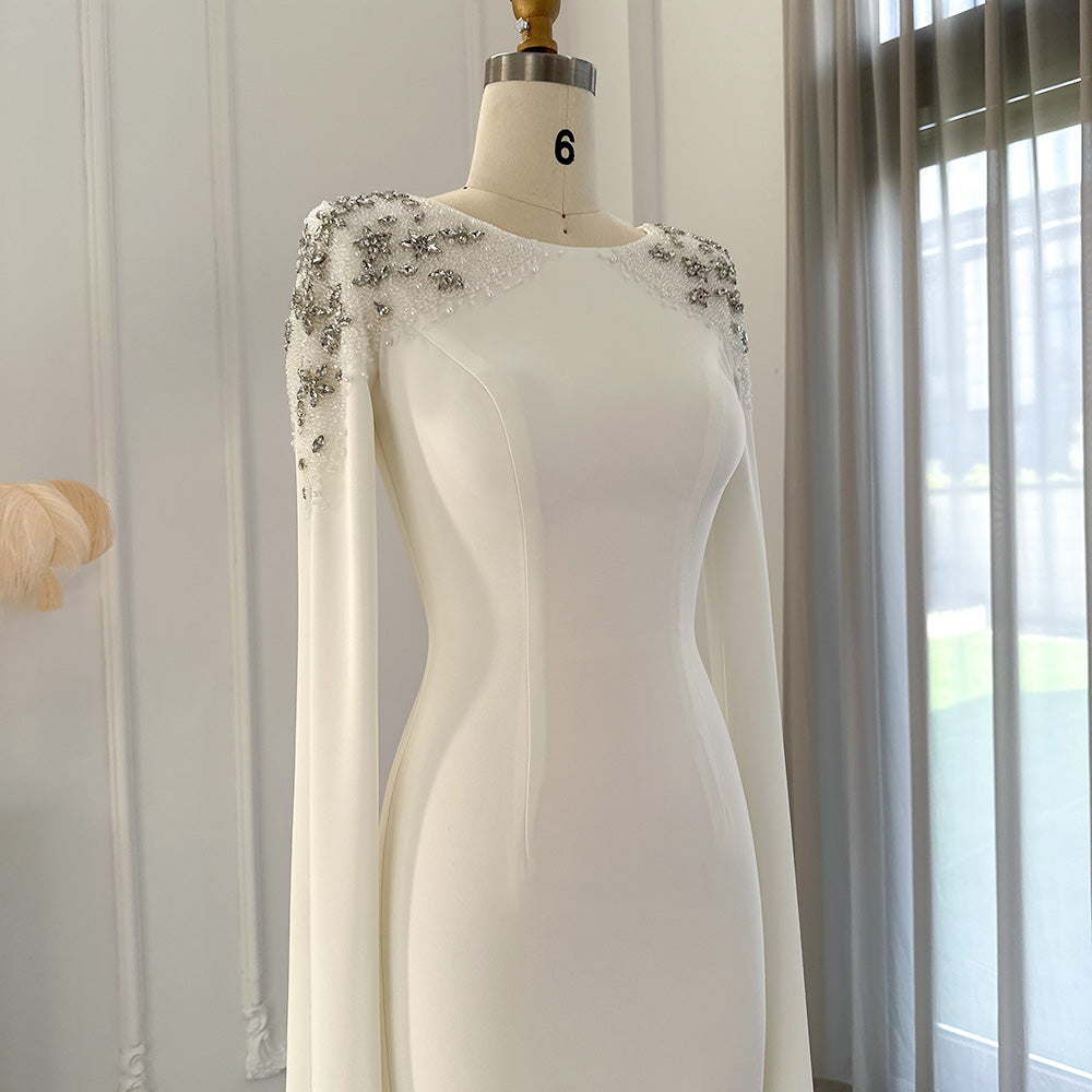 Elegant White Mermaid Evening Dress with Cape Sleeves SF280