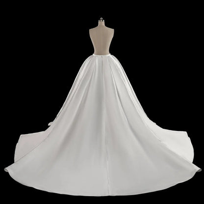 Luxury White Satin Strapless Beaded Ball Gown Train Wedding Dress SW599