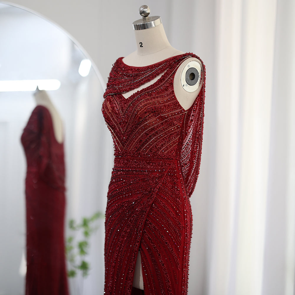 Luxury Beaded Silver Mermaid Evening Dress with Cape SS035
