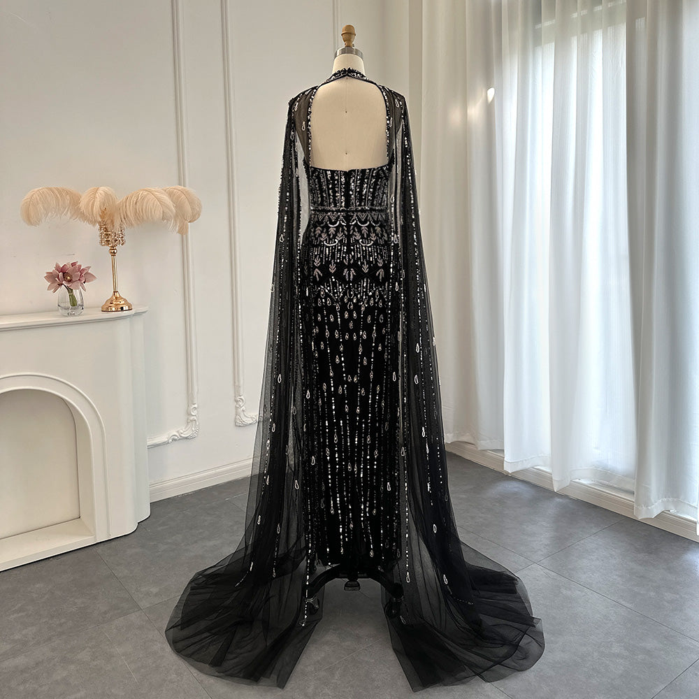 Luxury Mermaid Pink Evening Dress with Cape Sleeves SS361
