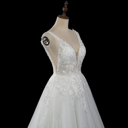 Dreamy White Glitter Tulle Wedding Dress with Lace Bodice and Corset Back SW710