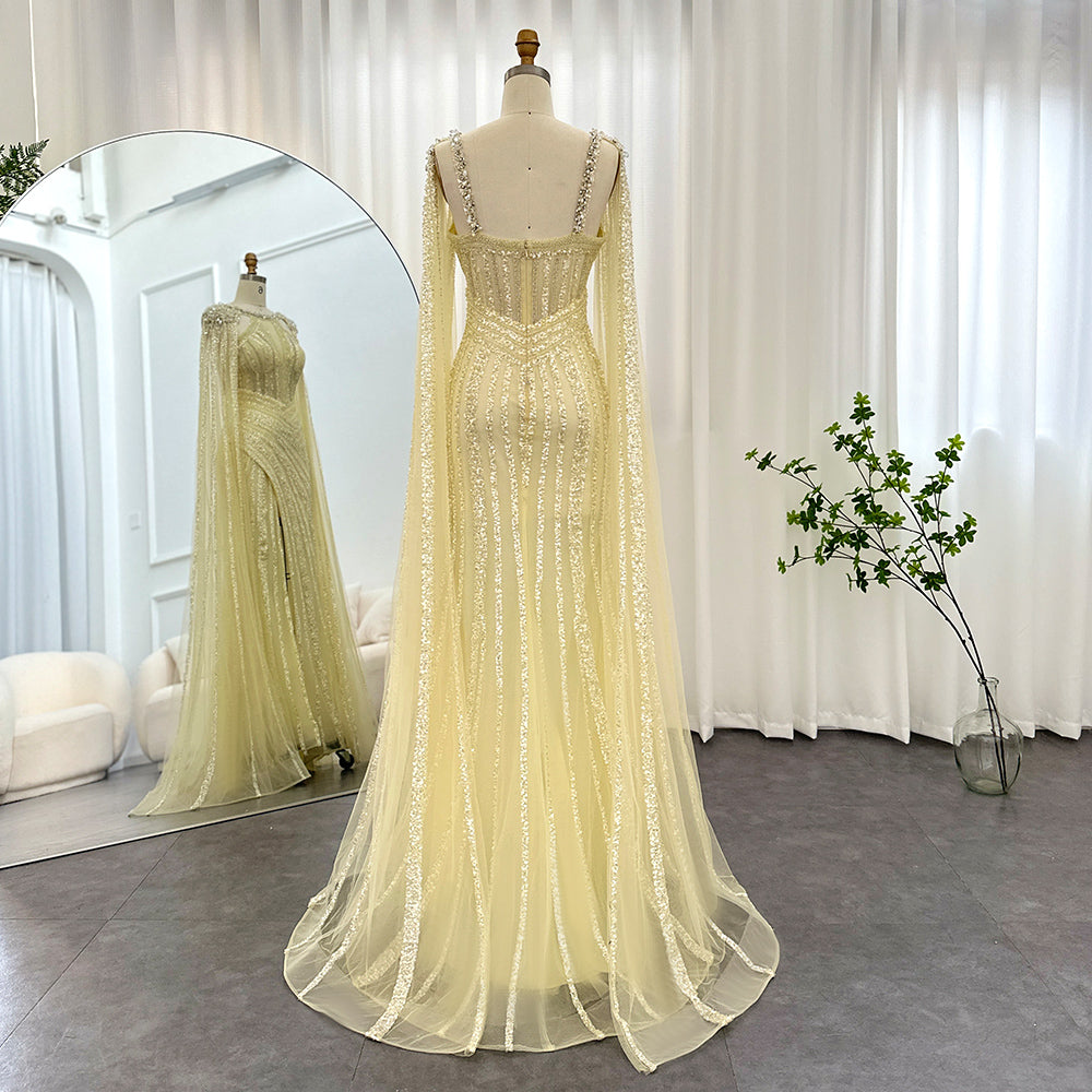 Luxury Crystal Lilac Evening Dress with Cape Sleeves SS203