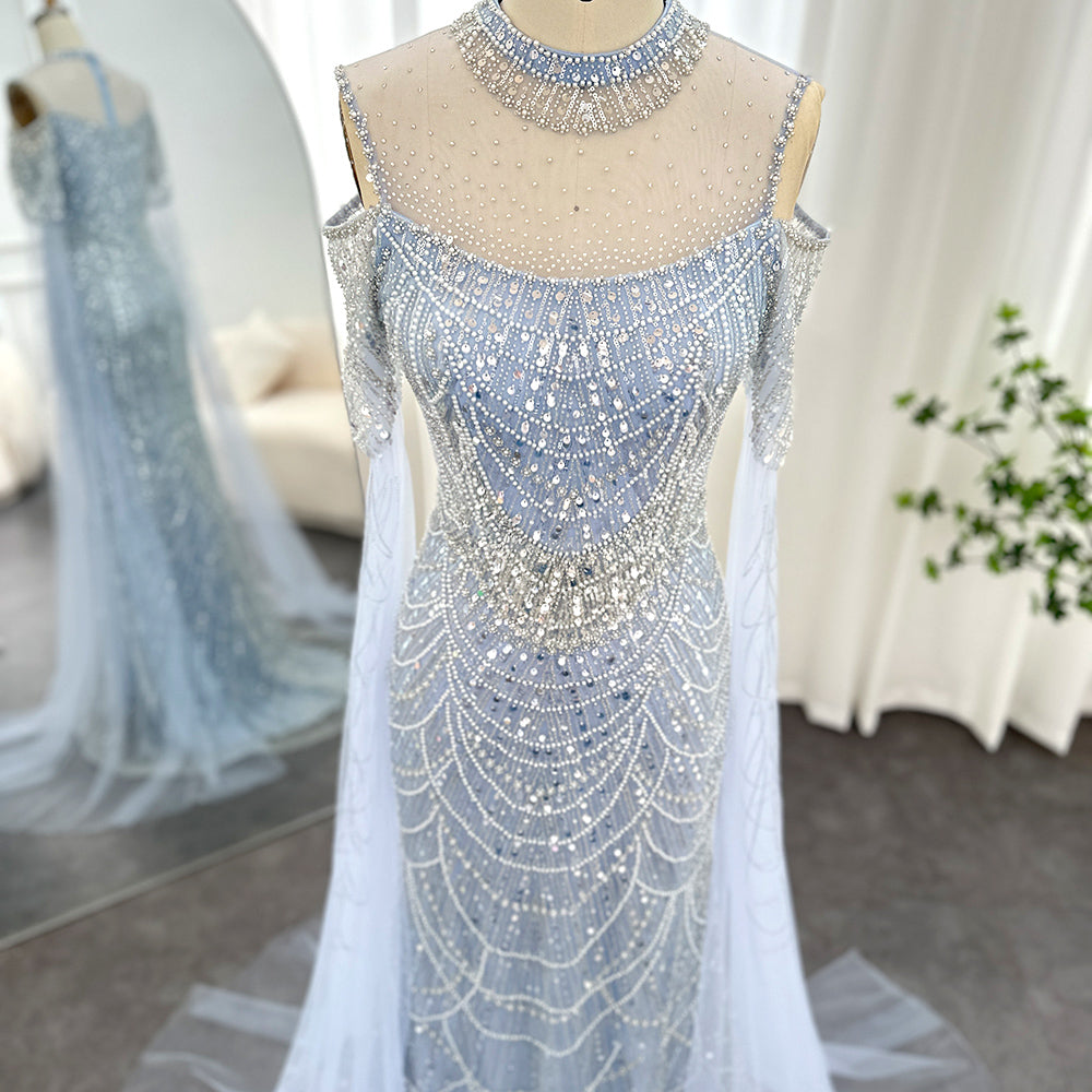Elegant Sage Green Mermaid Evening Dress with Cape Sleeves SS205