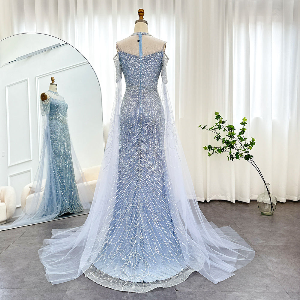 Elegant Sage Green Mermaid Evening Dress with Cape Sleeves SS205