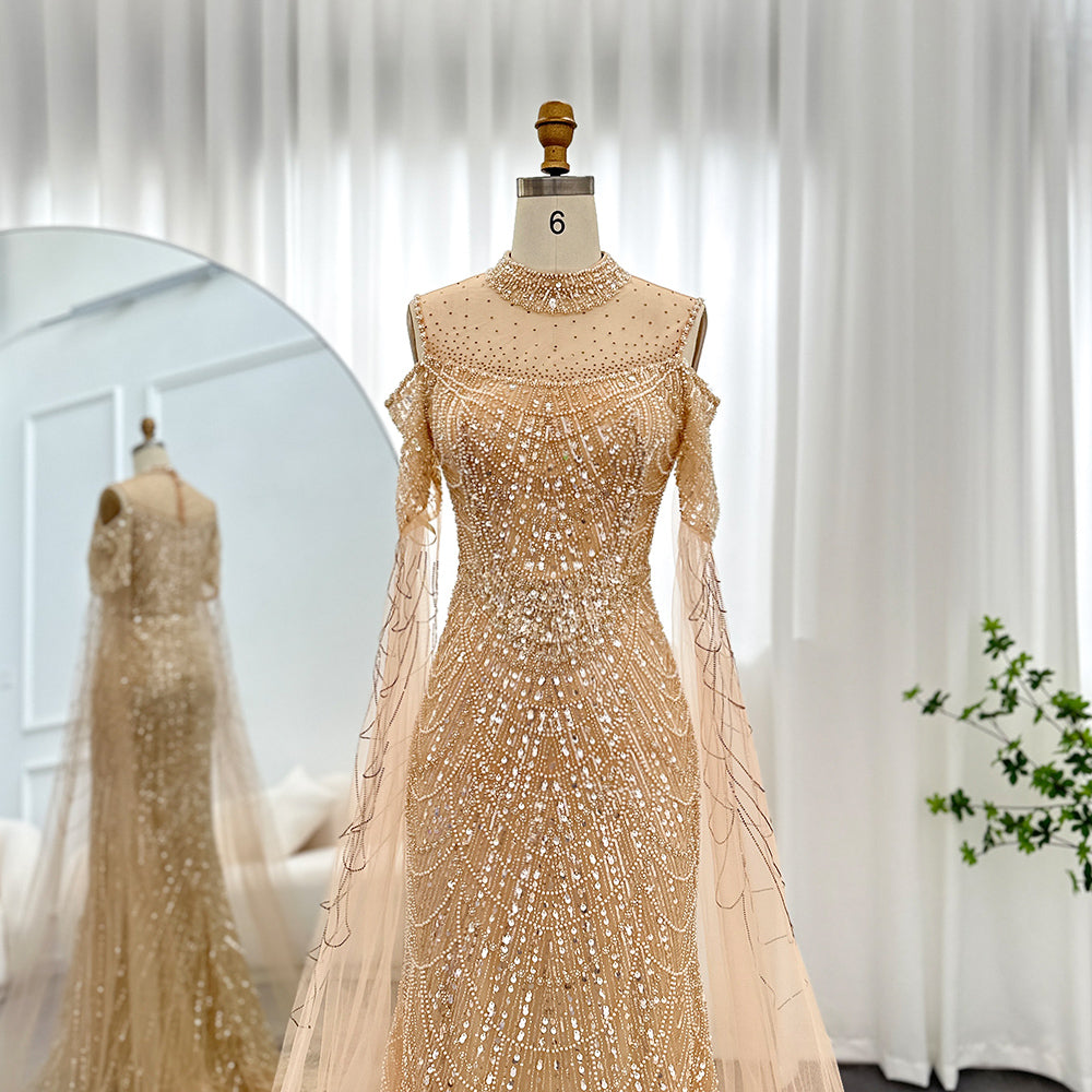 Elegant Sage Green Mermaid Evening Dress with Cape Sleeves SS205