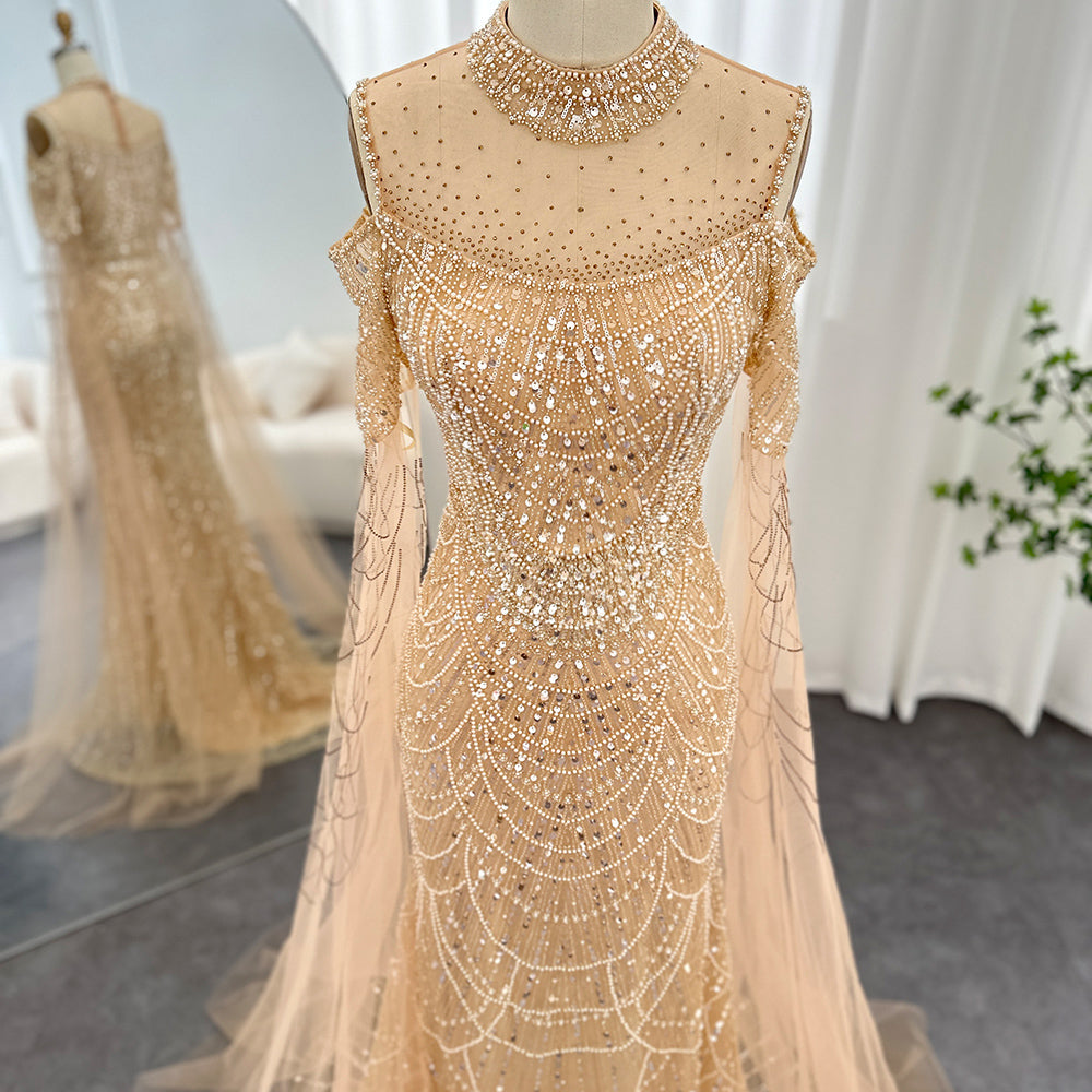 Elegant Sage Green Mermaid Evening Dress with Cape Sleeves SS205