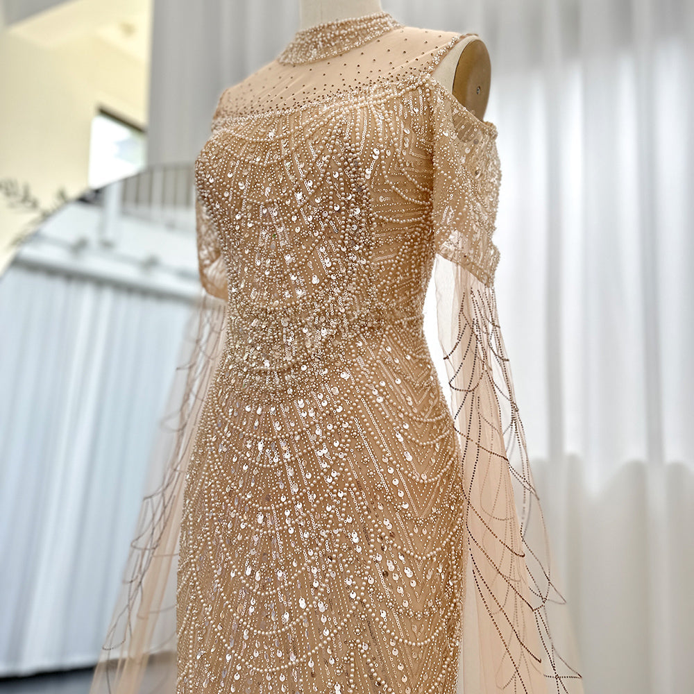 Elegant Sage Green Mermaid Evening Dress with Cape Sleeves SS205