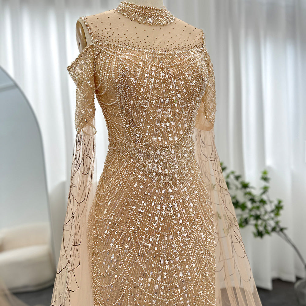 Elegant Sage Green Mermaid Evening Dress with Cape Sleeves SS205