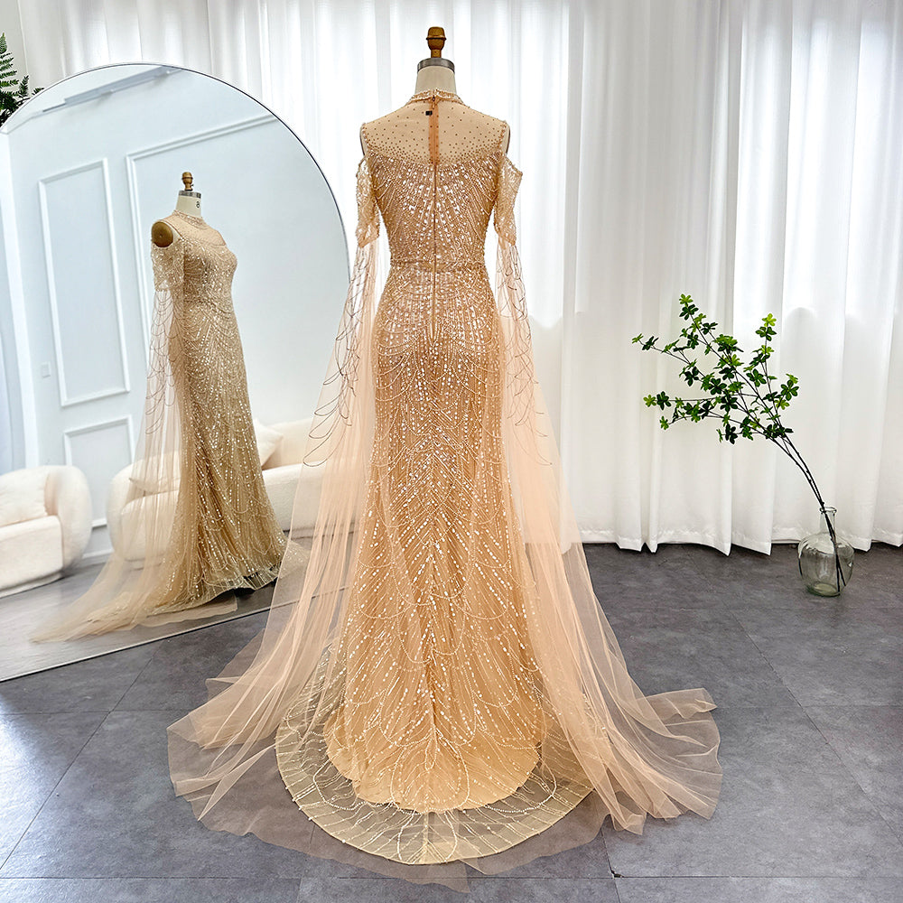 Elegant Sage Green Mermaid Evening Dress with Cape Sleeves SS205