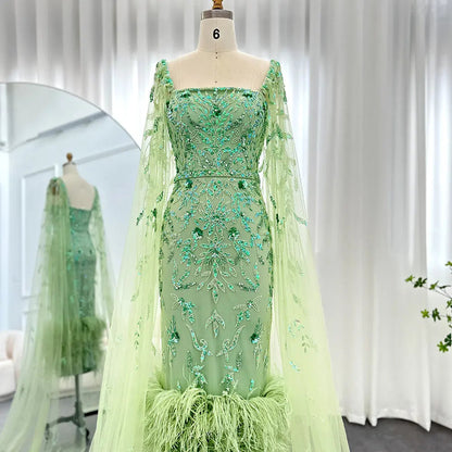 Luxury Feathers Lilac Evening Dress with Cape Sleeves SS381