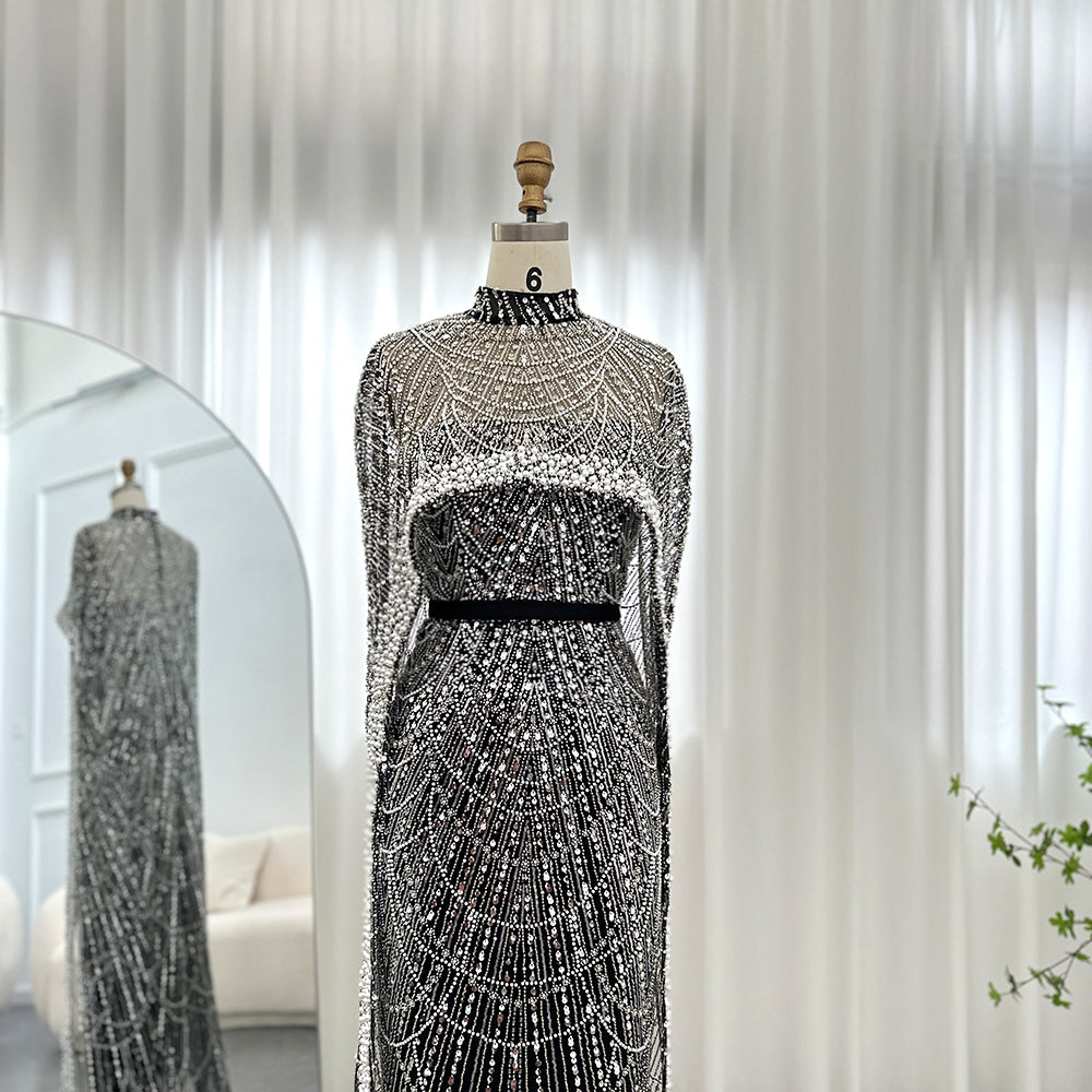 Luxury Pearls Mermaid Evening Dress with Cape SS369_