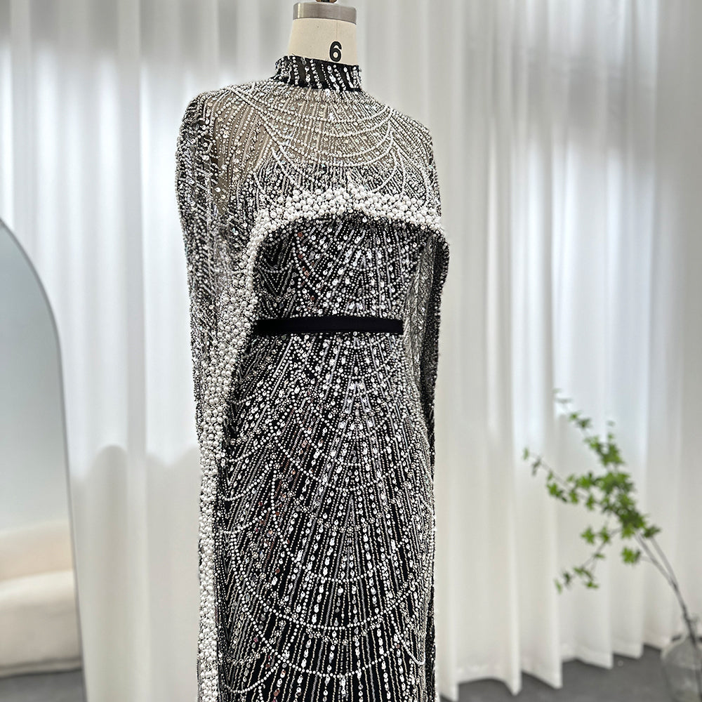 Luxury Pearls Mermaid Evening Dress with Cape SS369_
