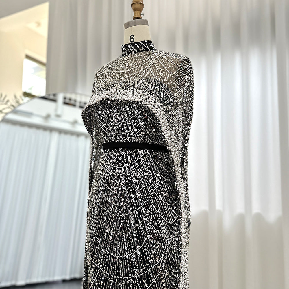 Luxury Pearls Mermaid Evening Dress with Cape SS369_