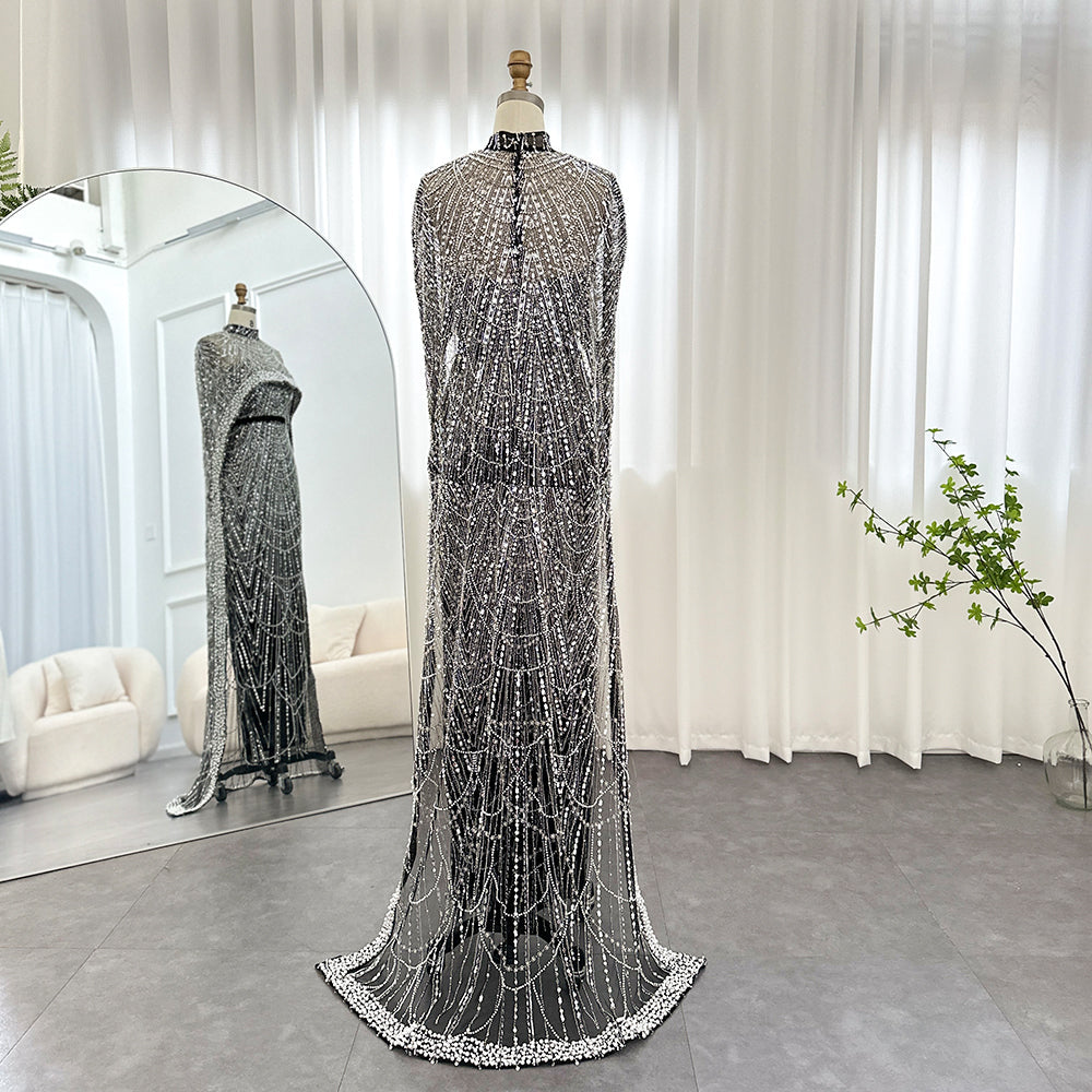 Luxury Pearls Mermaid Evening Dress with Cape SS369_