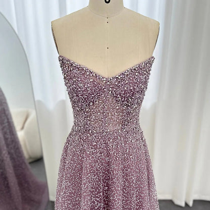 Luxury Crystal Purple Strapless Evening Dress SS699