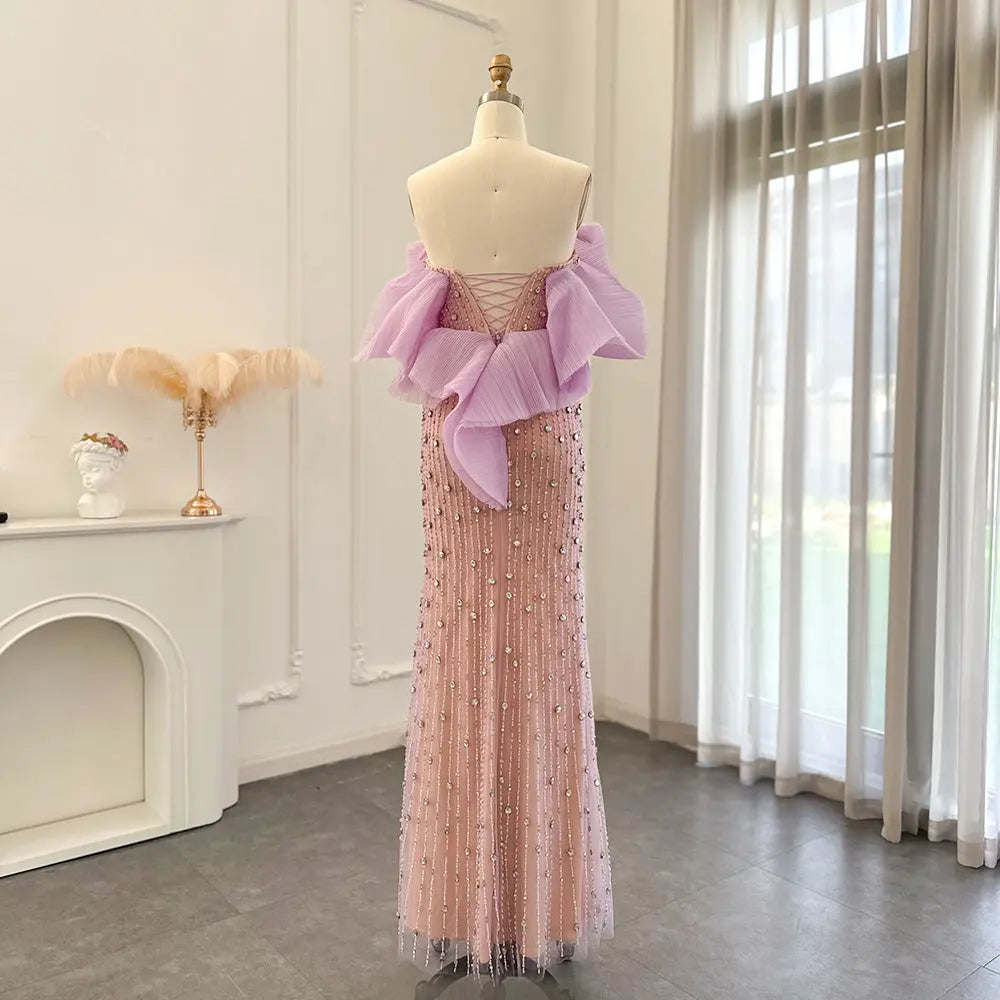 Luxury Off Shoulder Lilac Evening Dress SS327