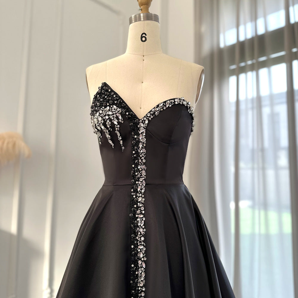 Elegant Crystal Black Long Evening Dresses with Slit SS364