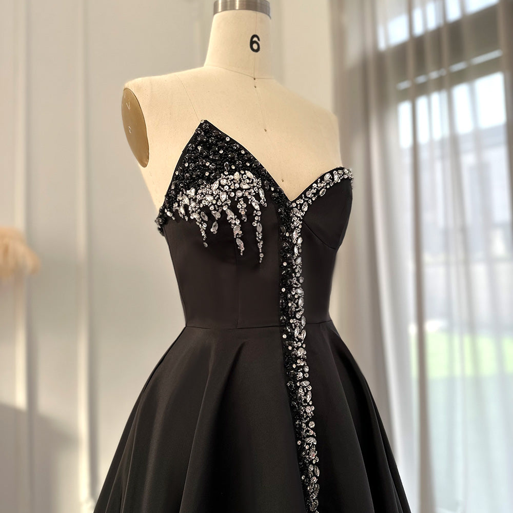 Elegant Crystal Black Long Evening Dresses with Slit SS364