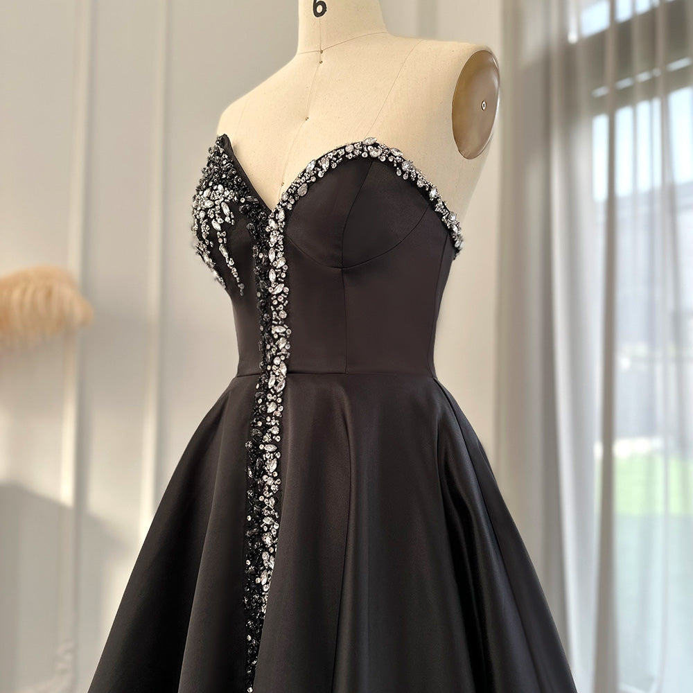 Elegant Crystal Black Long Evening Dresses with Slit SS364