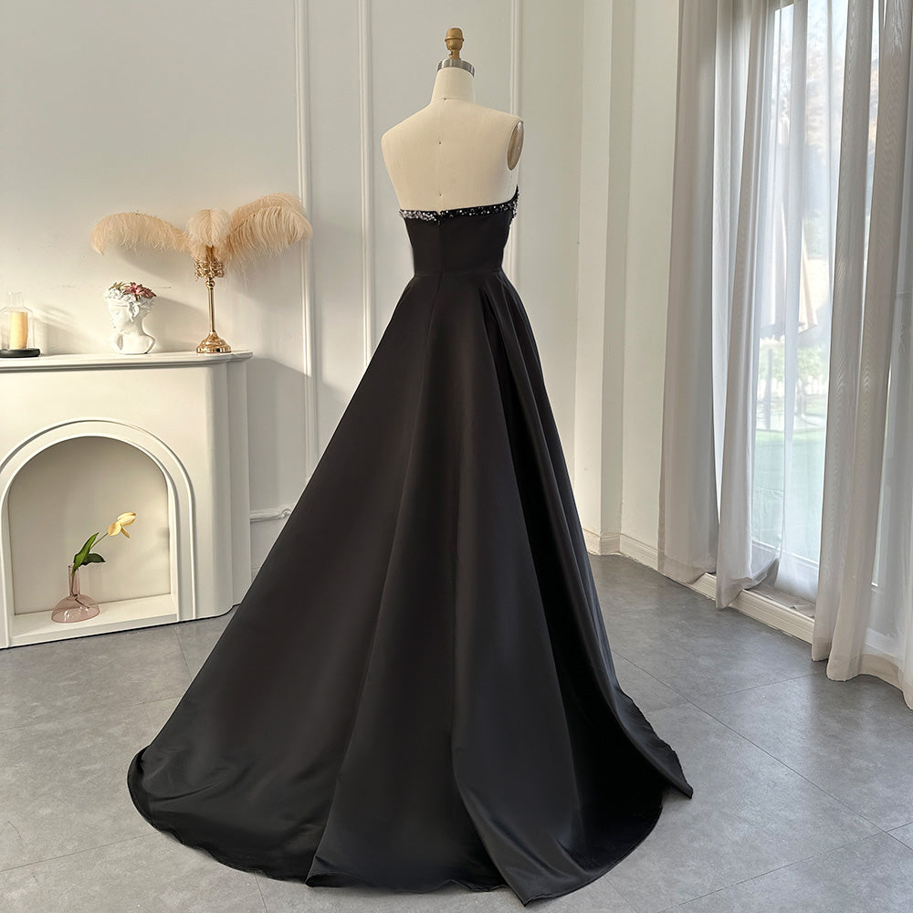Elegant Crystal Black Long Evening Dresses with Slit SS364