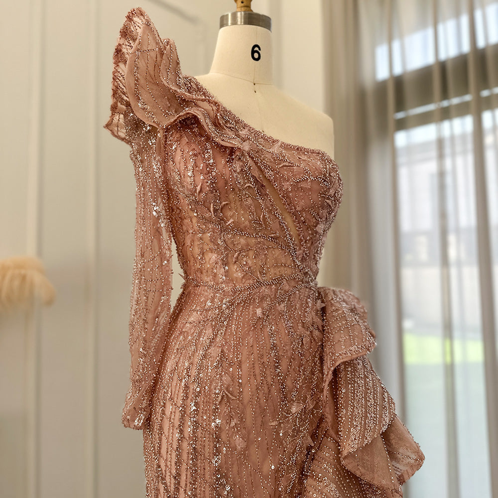 Elegant Pink One Shoulder Mermaid Evening Dresses SS360L