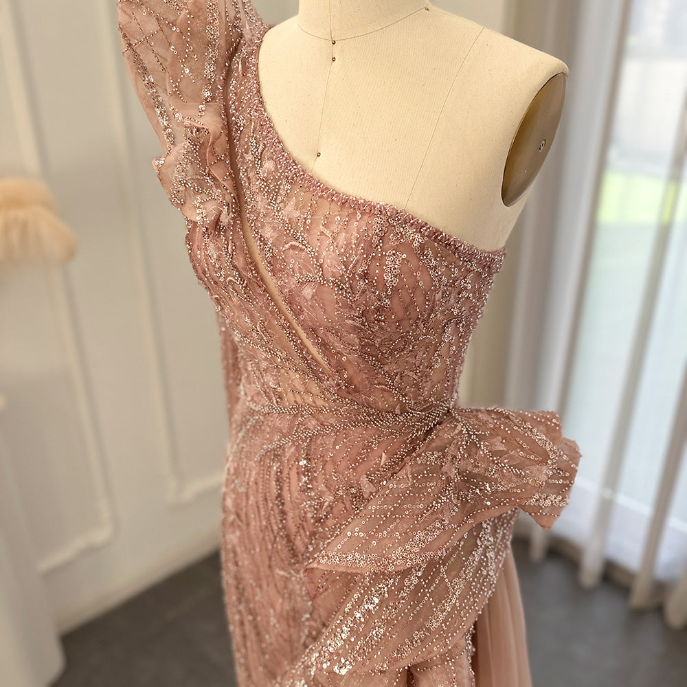 Elegant Pink One Shoulder Mermaid Evening Dresses SS360L