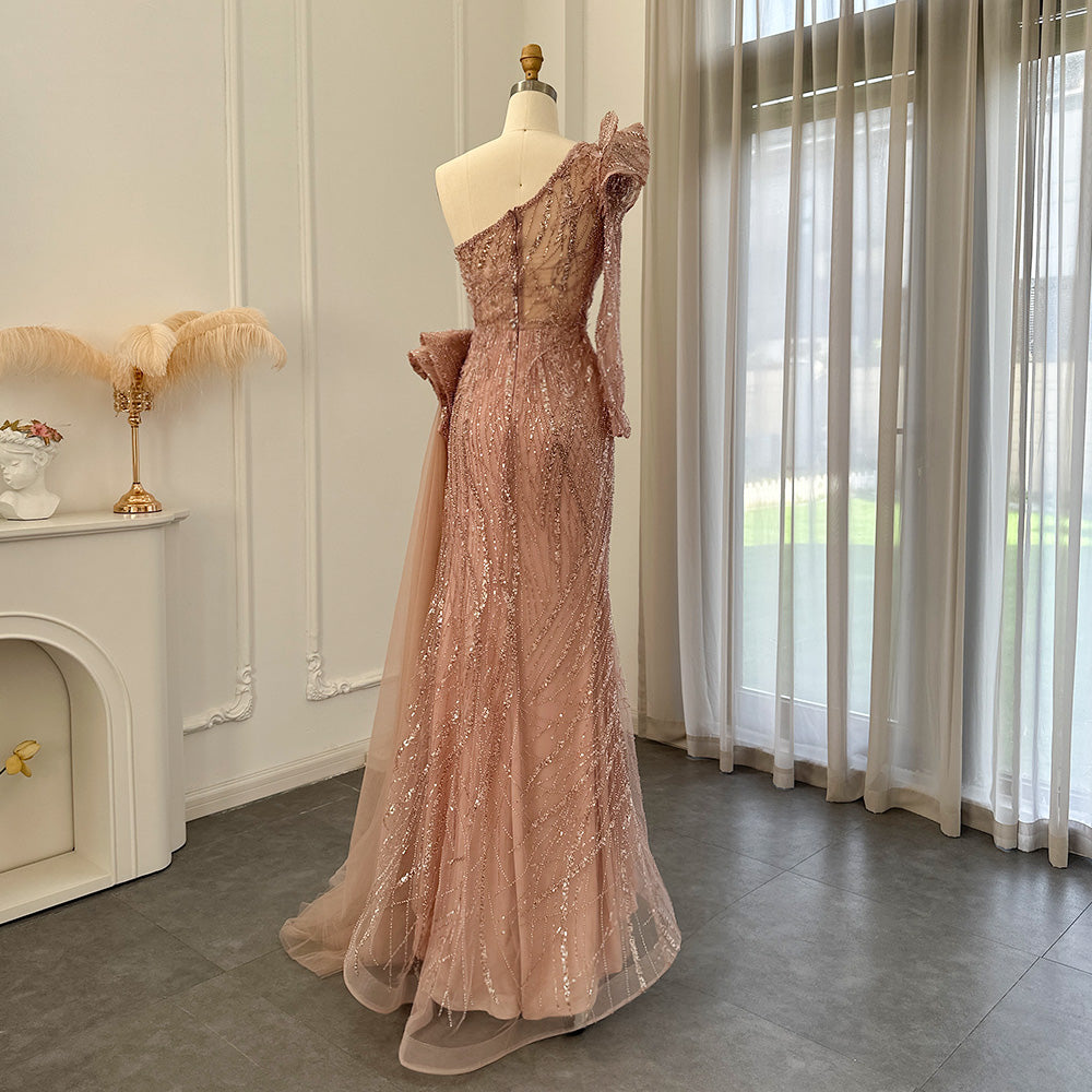 Elegant Pink One Shoulder Mermaid Evening Dresses SS360L