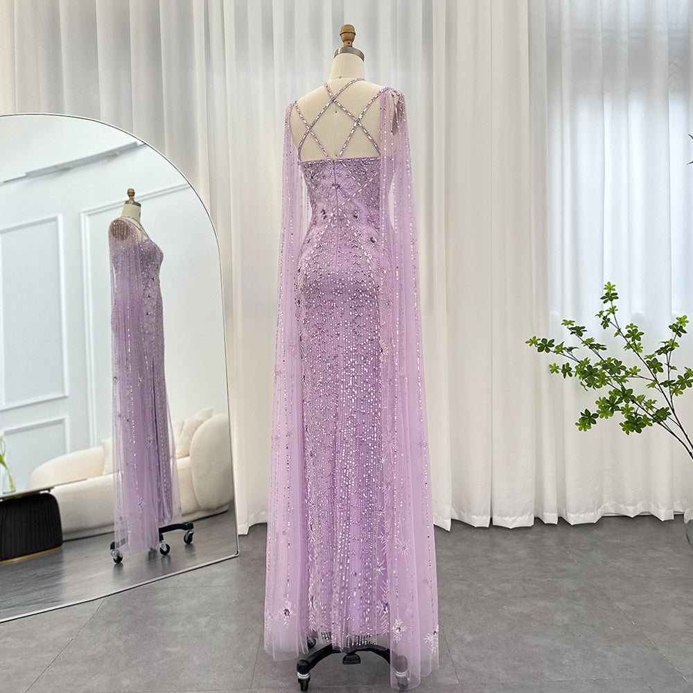 Luxury Champagne Mermaid Evening Dress with Cape Sleeves SS391