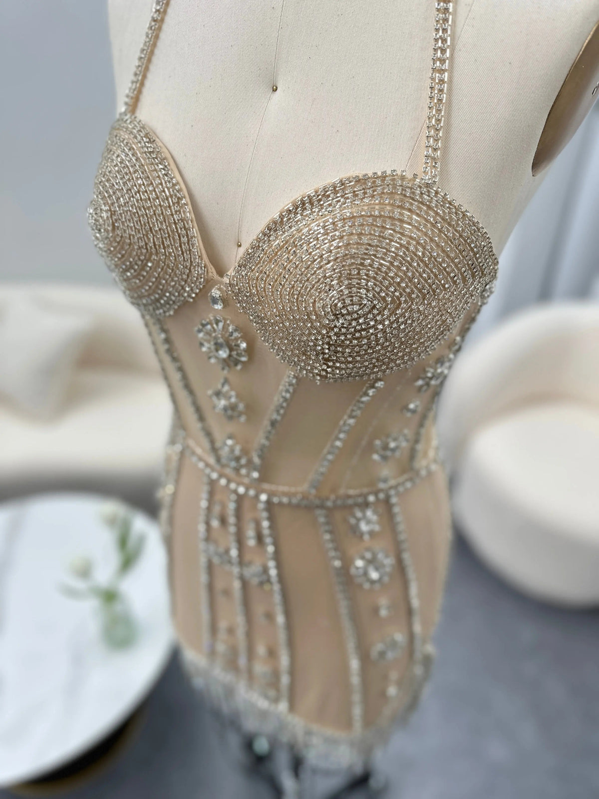 Luxury Crystal Tassels Halter Short Cocktail Dress RM014