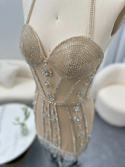 Luxury Crystal Tassels Halter Short Cocktail Dress RM014