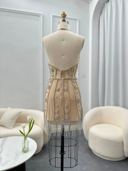 Luxury Crystal Tassels Halter Short Cocktail Dress RM014