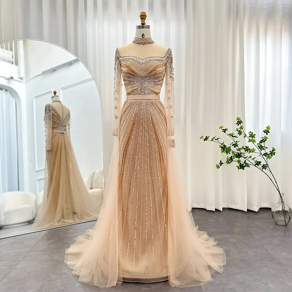 Luxury Champagne Evening Dress with Detachable Overskirt SS265