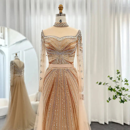 Luxury Champagne Evening Dress with Detachable Overskirt SS265